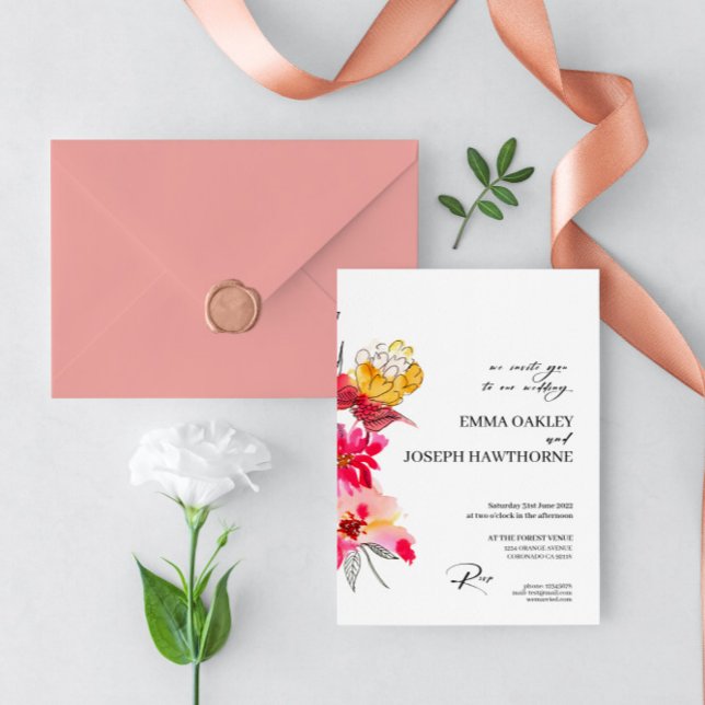 Invitación a la boda floral y abstracta rosa moder (Subido por el creador)
