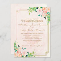 Invitación a la boda floral y acuarela de Peach