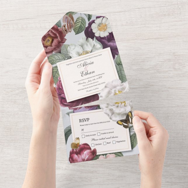Invitación a la boda floral y cosecha de mariposa  (desgarro)