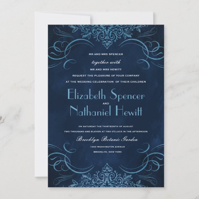 Invitación a la boda floreciente a medianoche (Anverso)
