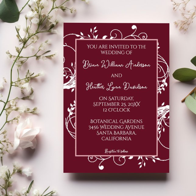 Invitación a la Boda Floreciente de Vino Rojo (Wine Red Flourish Wedding Invitation)