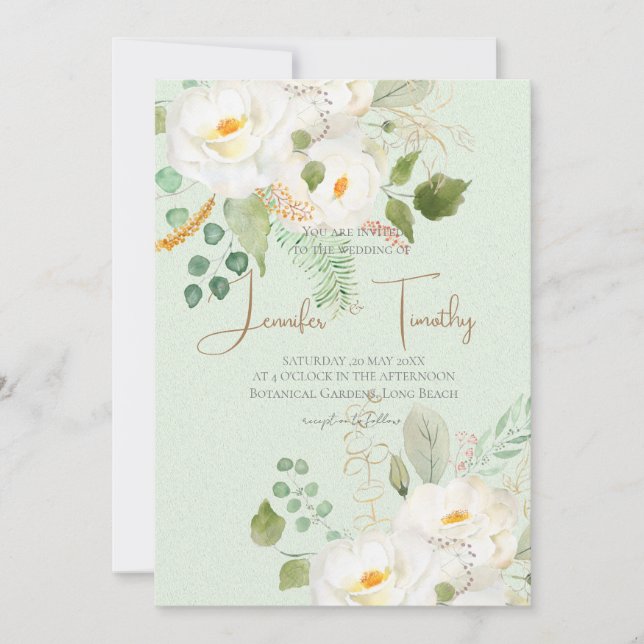 Invitación a la boda flores blancas de camelia (Anverso)