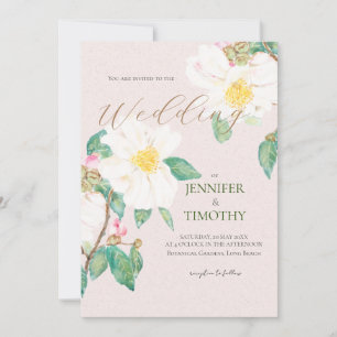 Invitación a la boda flores blancas de camelia