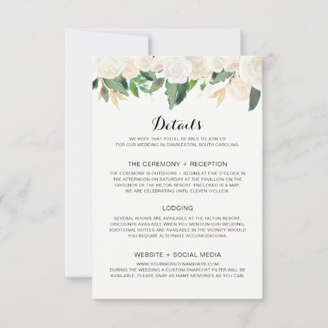 Invitación a la boda Flores blancas - Tarjeta de d (Anverso)