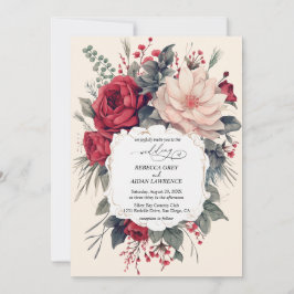 Invitación a la boda flores bonitas color azul roj