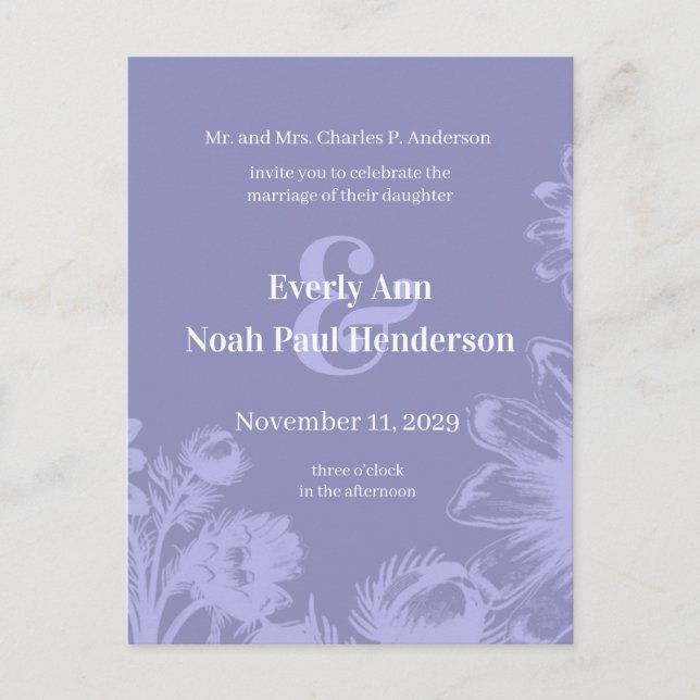 Invitación a la boda-Flores de época perwinkle azu (Anverso)