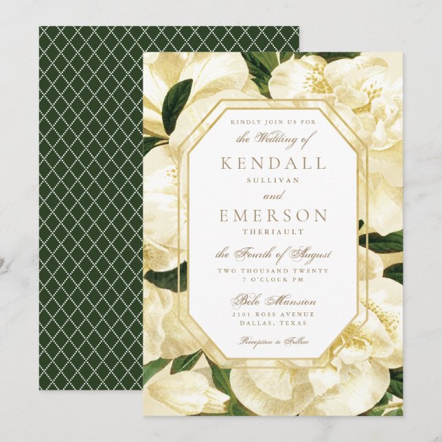 Invitación a la boda *Flores de oro* (Anverso / Reverso)