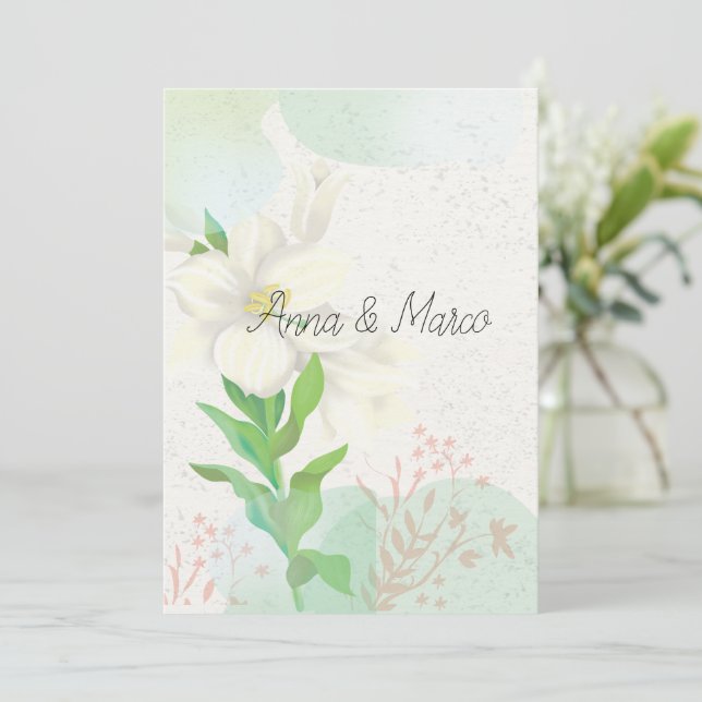 Invitación a la boda flores delicadas (Anverso de pie)