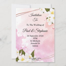 Invitación a la boda, flores rosas y blancas