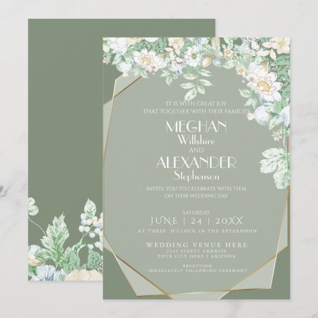 Invitación a la boda | Flores silvestres geométric (Anverso / Reverso)