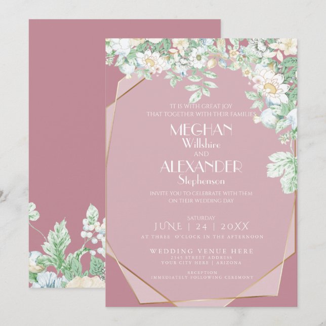 Invitación a la boda | Flores silvestres geométric (Anverso / Reverso)