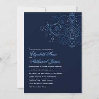 Invitación a la boda florida moderna Azul oscuro