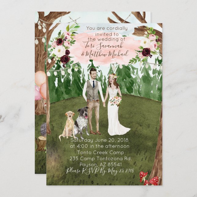 Invitación a la boda forestal con perros Dog-2 (Anverso / Reverso)
