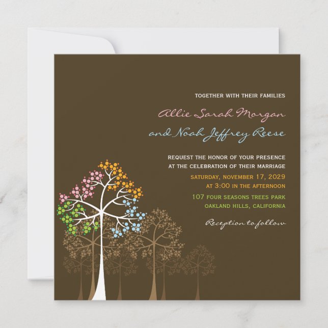 Invitación a la boda forestal de cuatro árboles de (Anverso)