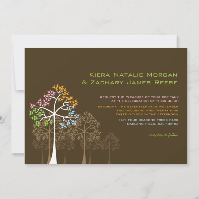 Invitación a la boda forestal de cuatro árboles de (Anverso)
