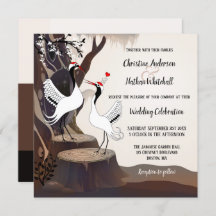 Invitación a la boda forestal de grullas japonesas