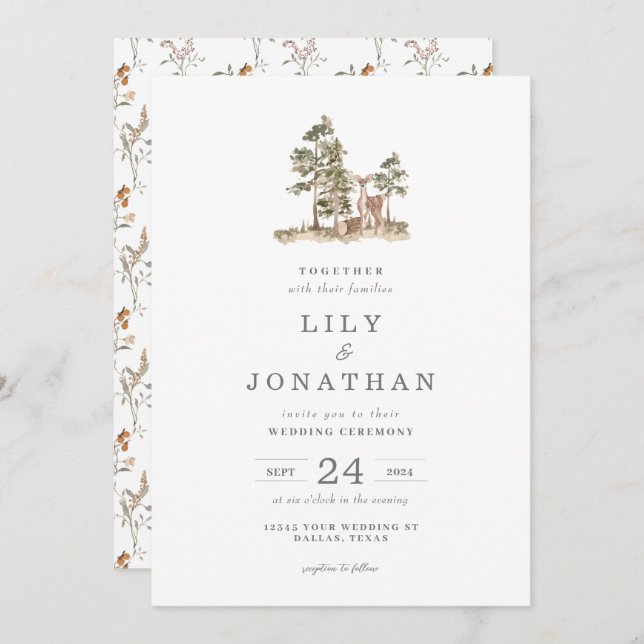 Invitación a la boda forestal de Woodland (Anverso / Reverso)
