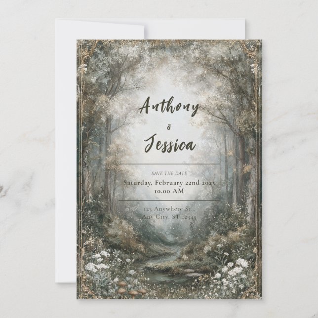 Invitación a la boda forestal encantada de Misty (Anverso)