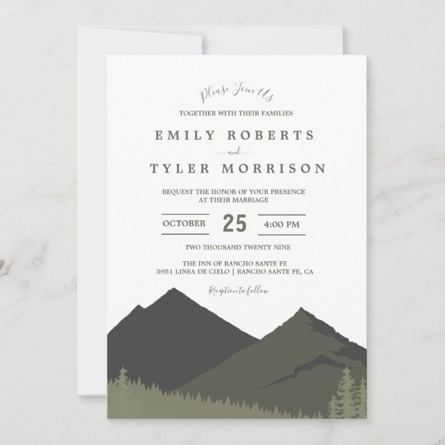 Invitación a la boda forestal Sage Mountain Woodla (Anverso)