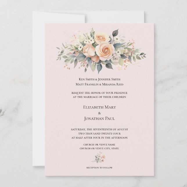 Invitación a la boda formal con brote de enganche  (Anverso)