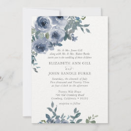 Invitación a la boda formal con flores azules y gr