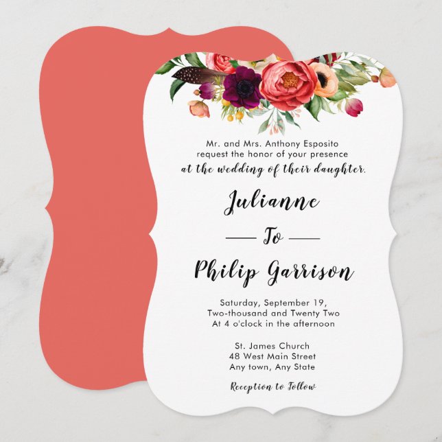 Invitación a la boda formal con flores de jardín r (Anverso / Reverso)