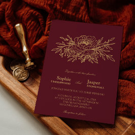 Invitación a la boda formal con flores de oro de B