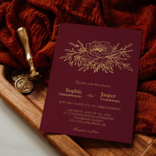 Invitación a la boda formal con flores de oro de B