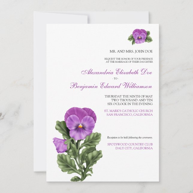 Invitación a la boda formal con flores de primaver (Anverso)