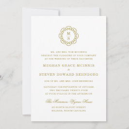 Invitación a la boda formal con monograma de oro