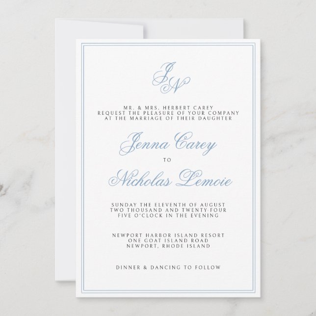 Invitación a la boda formal costera clásica (Anverso)