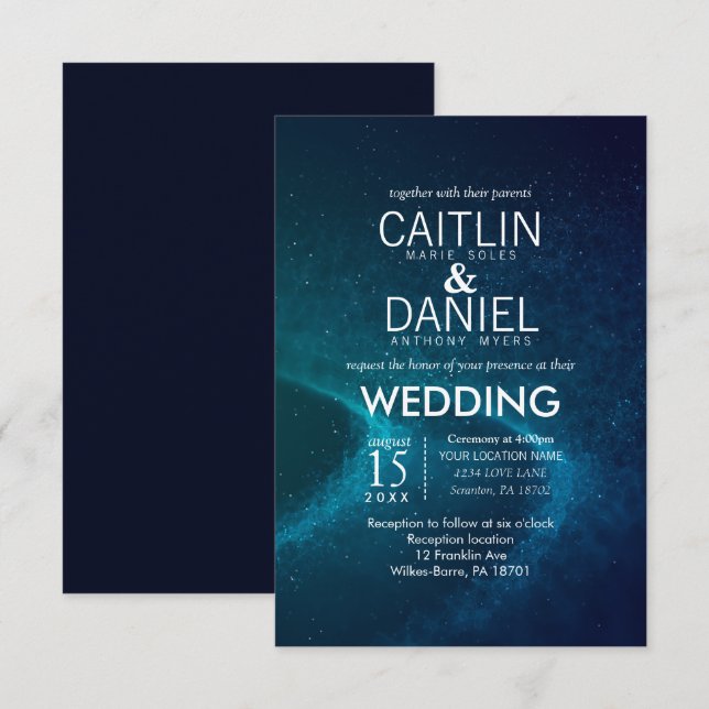 Invitación a la boda formal de Blue Starry Night (Anverso / Reverso)