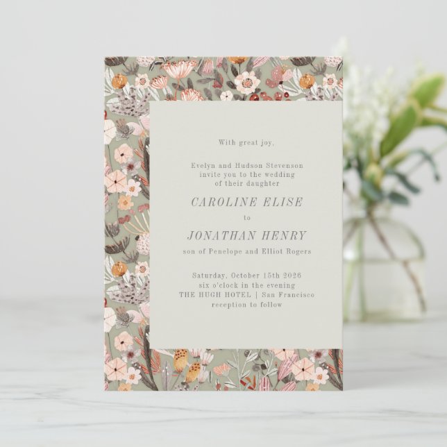 Invitación a la boda formal de Boho floral de sabi (Anverso de pie)