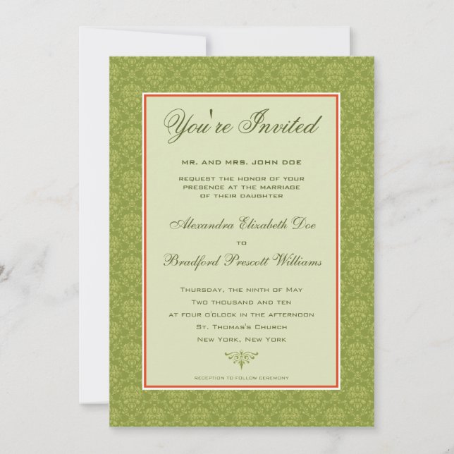 Invitación a la boda formal de Damasco elegante :: (Anverso)