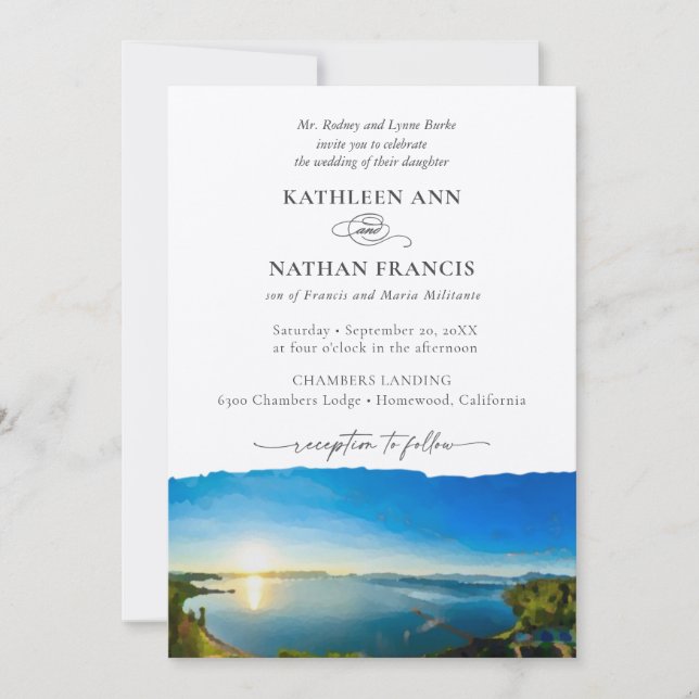 Invitación a la boda formal de destino de Lake Tah (Anverso)