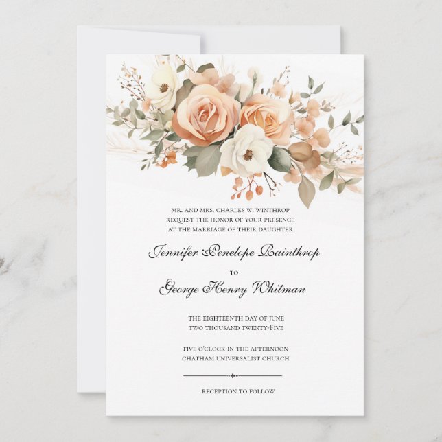 Invitación a la boda formal de la floral suave Pea (Anverso)