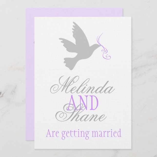 Invitación a la boda formal de la pareja Dove púrp (Anverso / Reverso)