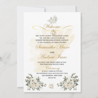 Invitación a la boda formal de oro y melocotón flo