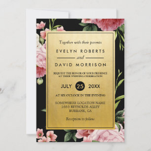 Invitación a la Boda Formal Dorada Vintage Floral