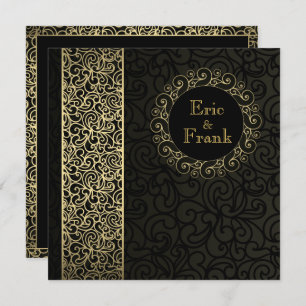 Invitación a la boda formal elegante de oro negro