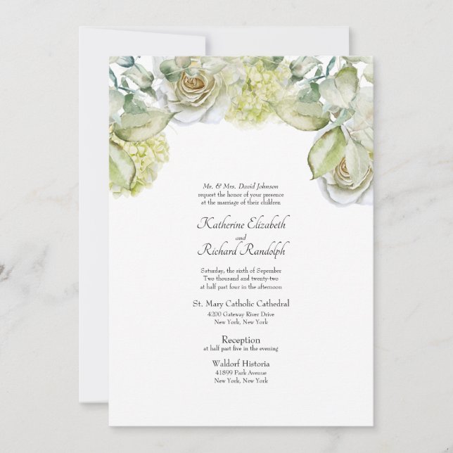 Invitación a la boda formal Floral blanca (Anverso)