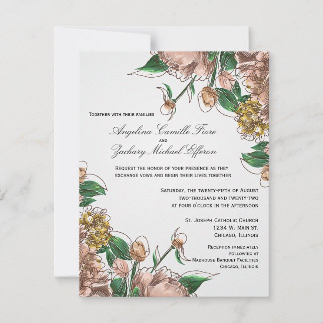 Invitación a la boda formal floral de Rubor (Anverso)