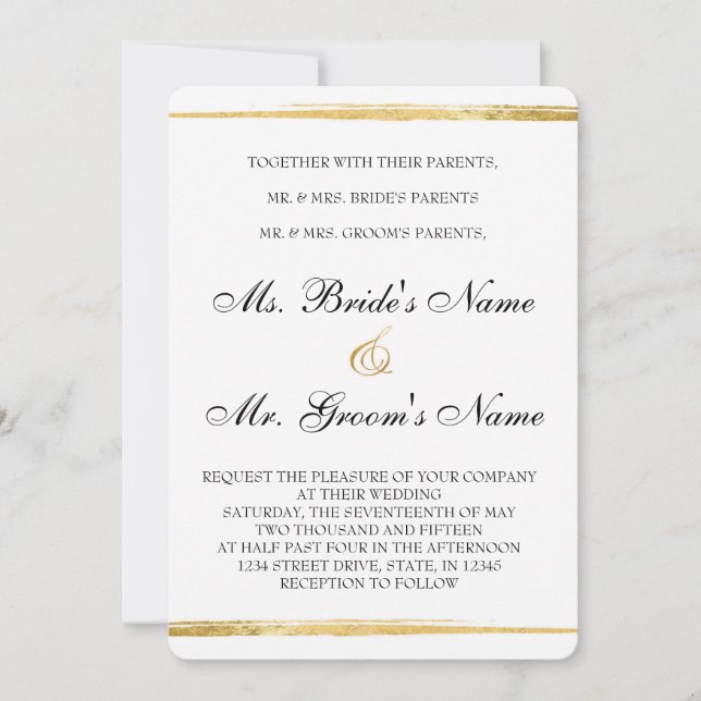 Invitación a la boda formal Gold y Black (Anverso)