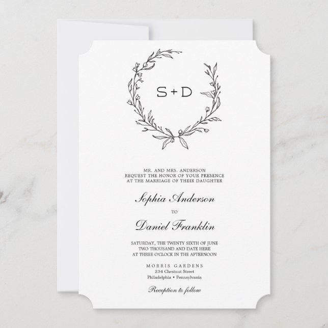 Invitación a la boda formal por monograma minimali (Anverso)