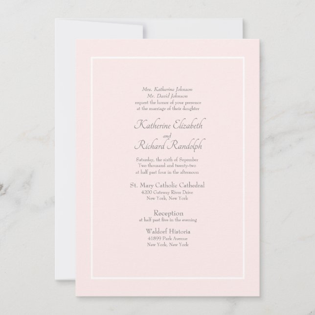 Invitación a la boda formal rosa para padres divor (Anverso)