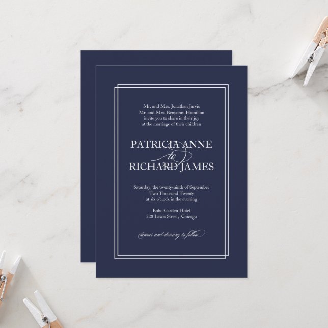 Invitación a la boda formal simple y elegante de l (Anverso/Reverso In Situ)