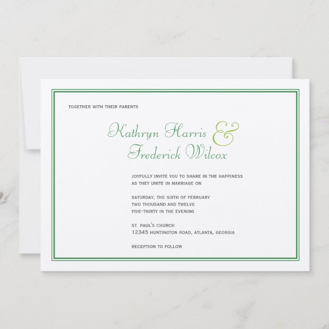 Invitación a la boda formal verde (Anverso)