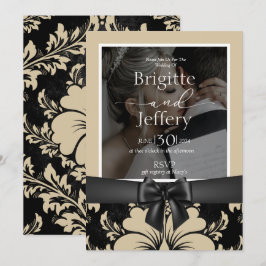 Invitación a la boda foto tradicional beige y negr