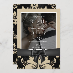 Invitación a la boda foto tradicional beige y negr