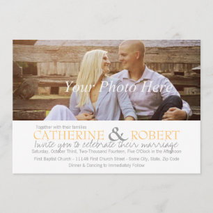 Invitación a la boda fotográfica amarilla y gris